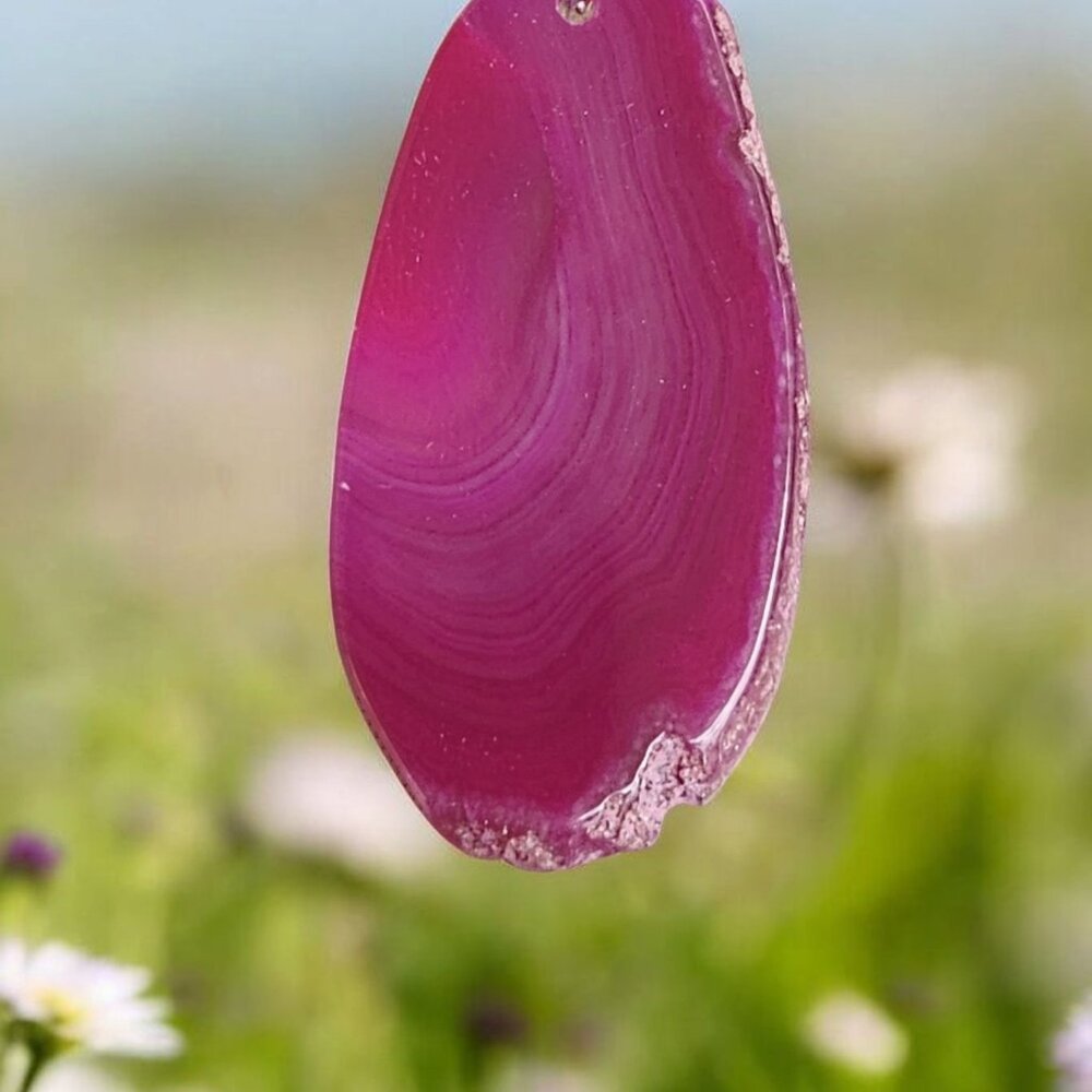 Pink Gemstone Dyed Agate Slice Single Pendant Nec… - image 3